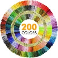 Colourful embroidery floss arranged in concentric circles displays the wide variety in the Hand Embroidery Starter Kit (304 pieces). "200 COLOURS" is boldly printed in orange and black at the centre.