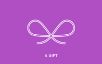 A simple white outline of a gift bow on a purple background, with the words A GIFT written below in white capital letters.